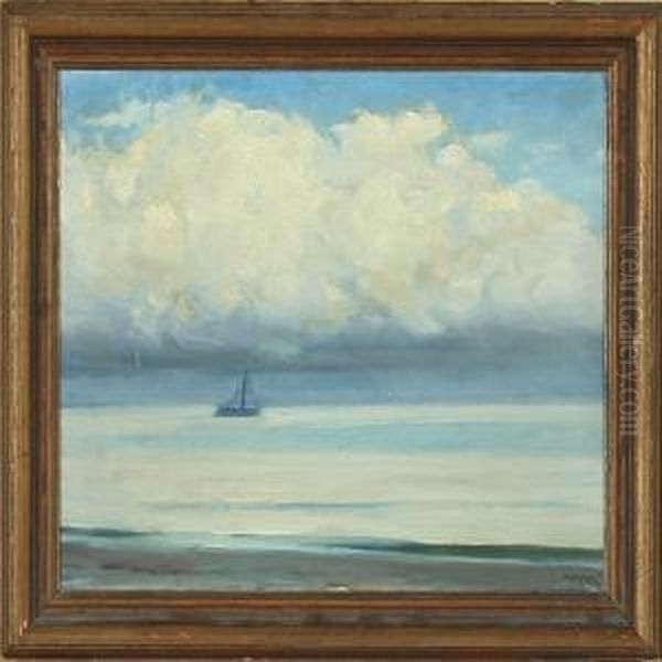 Sailing Boat Near The Shore On A Cloudy Day Oil Painting by Michael Ancher