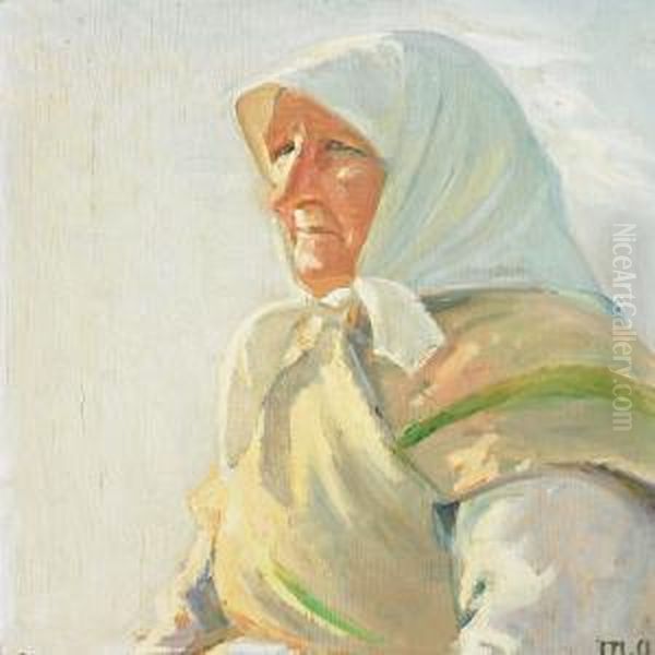 A Portrait Of A Fisherman's Wife In The Sun Oil Painting by Michael Ancher