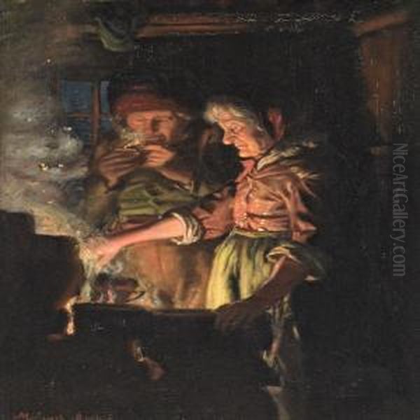 Stifi Rorer I Gryden I Kokkenet Oil Painting by Michael Ancher