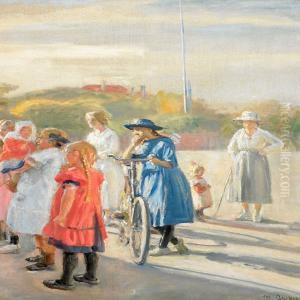 A Summerday In Skagen, Children Listening To The Fiddler Oil Painting by Michael Ancher