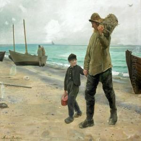 Father And Son Oil Painting by Michael Ancher