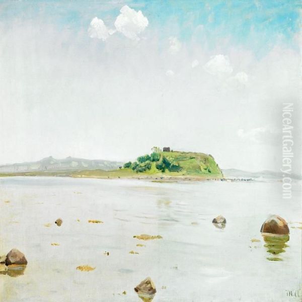 A View Towards The Ruins Of Kaloe Castle Oil Painting by Michael Ancher