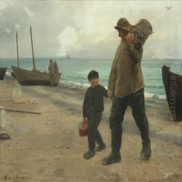 Father And Son Oil Painting by Michael Ancher