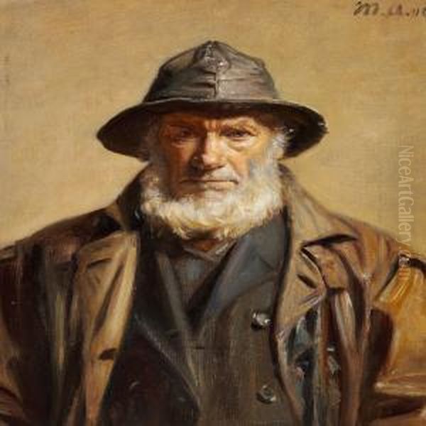 The Fisherman Soren Kruuse With A Dark Sou'wester And Coat Oil Painting by Michael Ancher