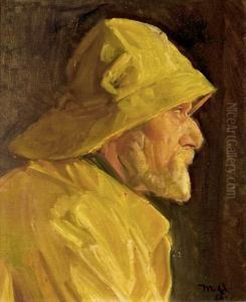 Profile Portrait Of A Fisherman. Signed M.a., 15 Oil Painting by Michael Ancher