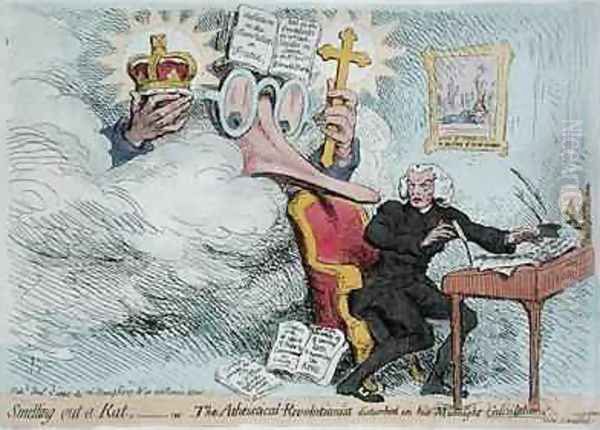 Smelling out a Rat or The Atheistical Revolutionist disturbed in his Midnight Calculations Oil Painting by James Gillray