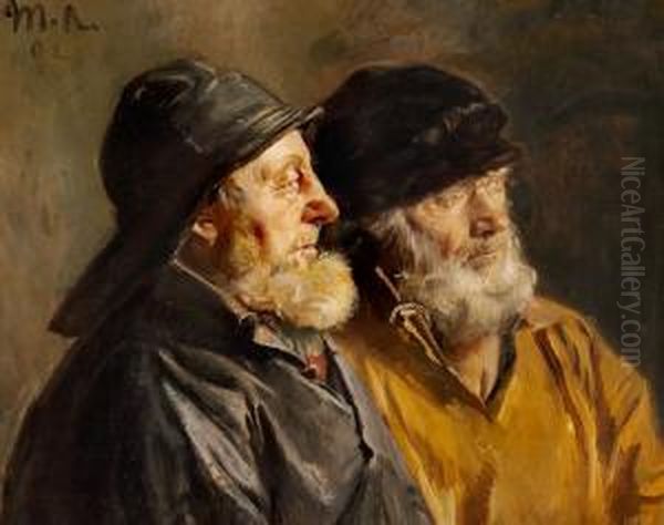 The Two Fishermen Ole Svendsen And Lars Gaihede Oil Painting by Michael Ancher