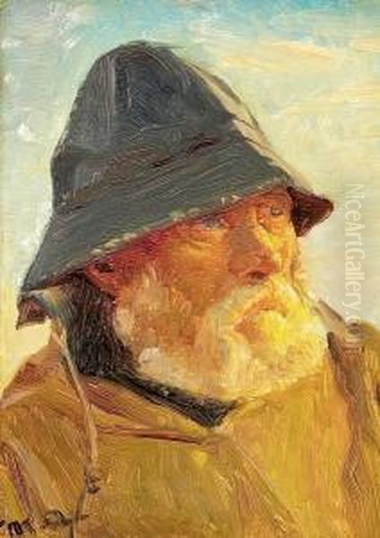 Portrait Of A Fisherman. Signed M. A Oil Painting by Michael Ancher