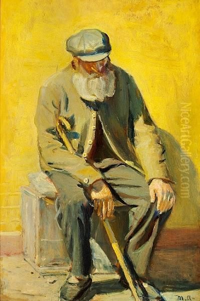 An Old Man Resting In The Sun Oil Painting by Michael Ancher