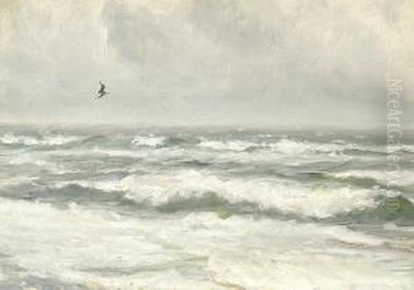 Breaking Waves On A Gray Day Oil Painting by Michael Ancher