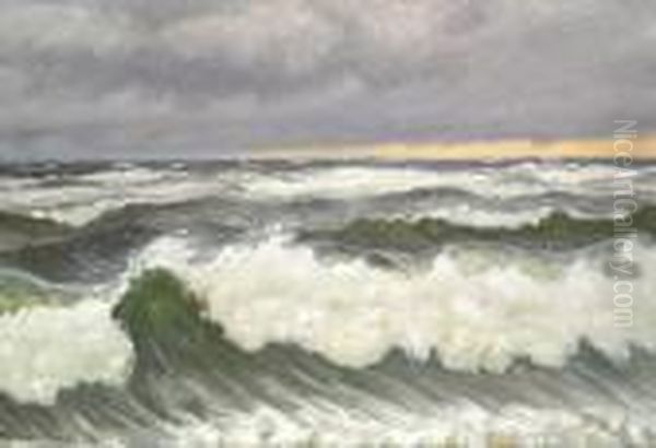 Waves Breaking On A Rainy Day, Skagen Oil Painting by Michael Ancher