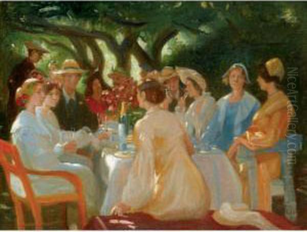 Skuespillerfrokost (the Actors Lunch, Skagen) Oil Painting by Michael Ancher