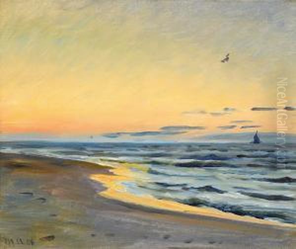 Solnedgang, Skagen Oil Painting by Michael Ancher