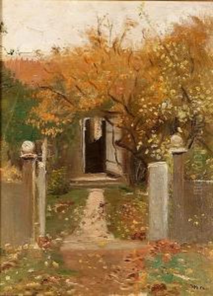 The Entrance To The Artist's House At Skagen Oil Painting by Michael Ancher