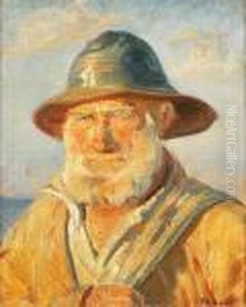 A Fisherman In The Evening Sun, Skagen Oil Painting by Michael Ancher