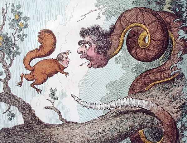 The Republican Rattle Snake fascinating the Bedford Squirrel Oil Painting by James Gillray