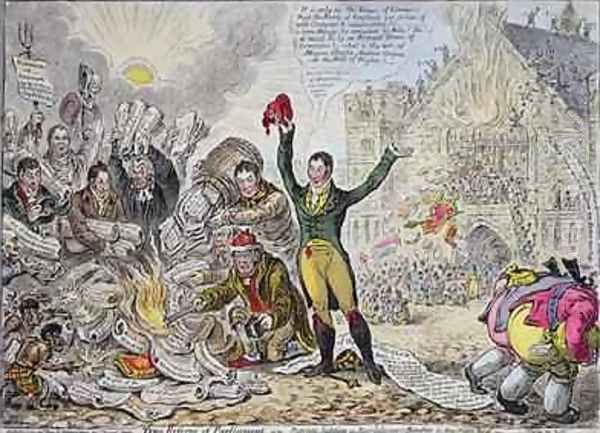 True Reform of Parliament ie Patriots lighting a Revolutionary Bonfire in New Palace Yard Oil Painting by James Gillray