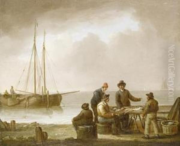 Selling The Catch; Low Tide Oil Painting by William Anderson