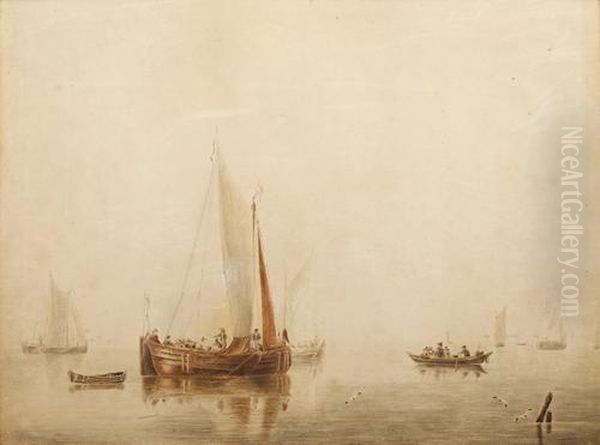 Fishing Vessels At Sea Oil Painting by William Anderson