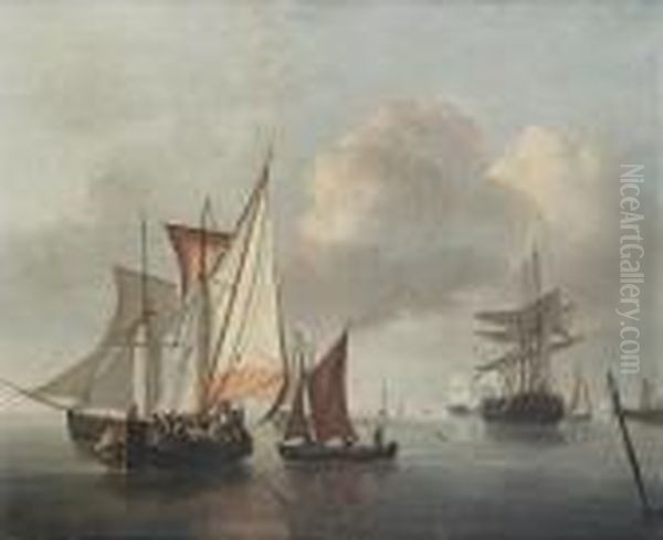 Dutch Pinks And Other Vessels In A Calmoffshore Oil Painting by William Anderson