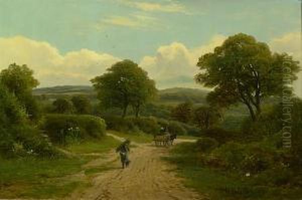 A Rustic Landscape With Figures On A Path Oil Painting by William Anderson