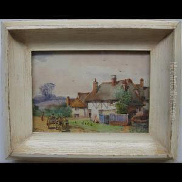 Figures Outside Old Cottages Oil Painting by William Anderson