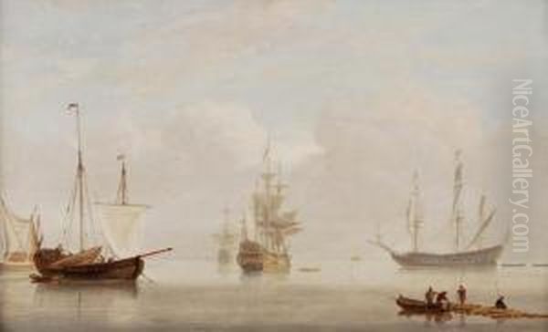 Galleons Andother Shipping At Anchor Oil Painting by William Anderson