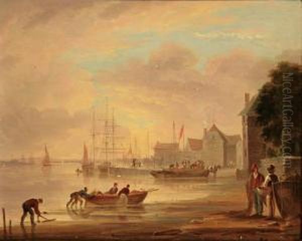 View Of A Harbor Oil Painting by William Anderson