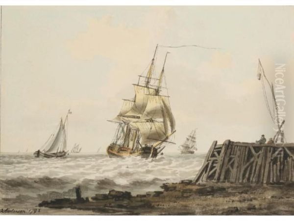 A Merchant Man Running Into Harbour Oil Painting by William Anderson