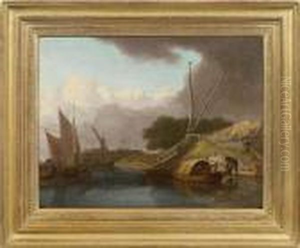 Hafen Mit Segelschiffen Und Fischern Oil Painting by William Anderson