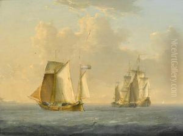 Dutch Hoys Servicing A Merchantman Offshore Oil Painting by William Anderson