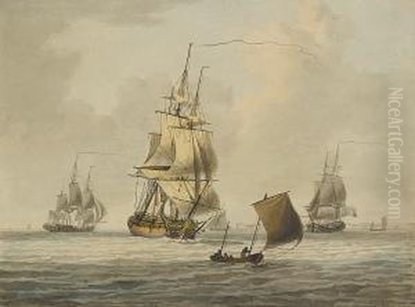 Men-o'war Manoeuvring Offshore Oil Painting by William Anderson