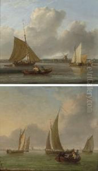 Traffic On The Thames, Down 
River From Greenwich Hospital; And Barges On The Thames, With A 
Passenger Ferry Heading For The Foreshore Oil Painting by William Anderson