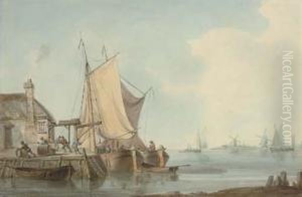 Unloading Barrels Onto The Quayside Oil Painting by William Anderson