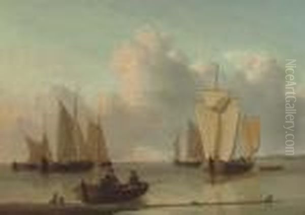 Dutch Barges Drying Their Sails Offshore Oil Painting by William Anderson