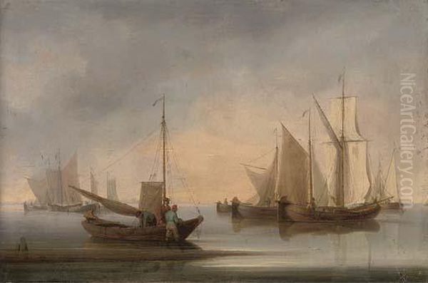 Dutch Fishing Barges Drying Their Sails At The End Of The Day Oil Painting by William Anderson