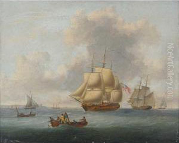 Ships Off The Coast Oil Painting by William Anderson