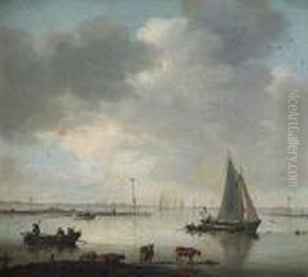 Shipping In An Estuary Oil Painting by William Anderson