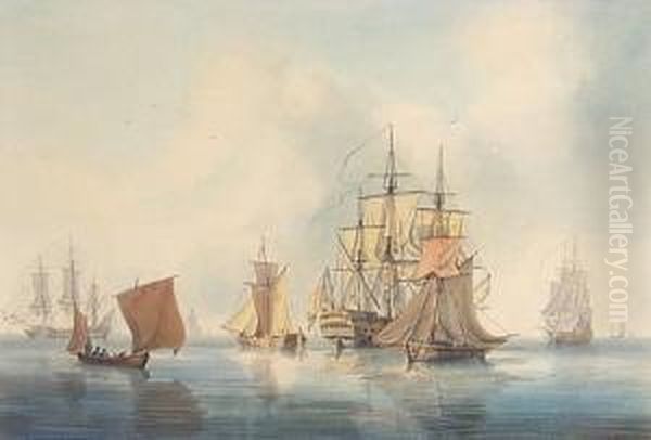 Shipping In A Calm Sea Oil Painting by William Anderson