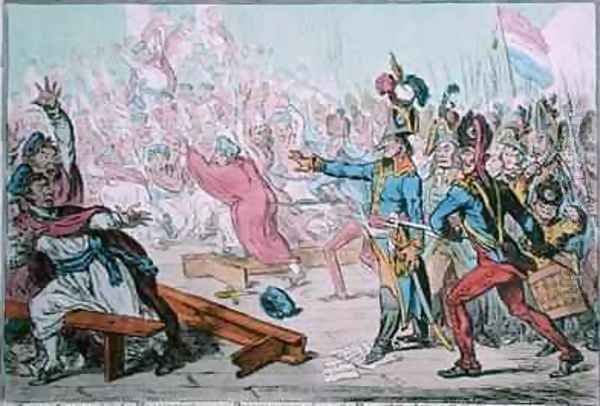 Exit Liberte a la Francois or Buonaparte closing the Farce of Egalite at St Cloud near Paris Oil Painting by James Gillray