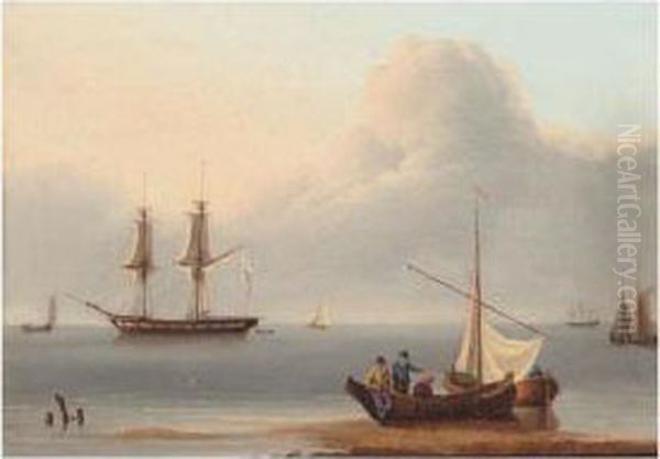 Coastal Scene With Shipping Oil Painting by William Anderson