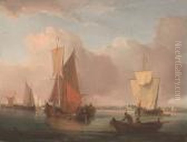 Barges Drying Their Sails On An East Anglian Estuary Oil Painting by William Anderson