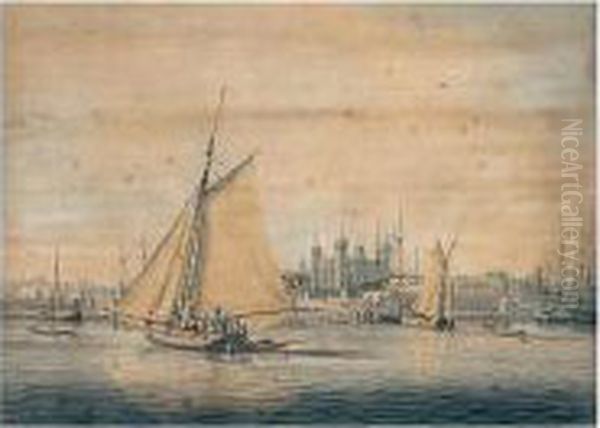 Shipping On The Thames Near Tower Bridge With The Tower Of London Beyond Oil Painting by William Anderson