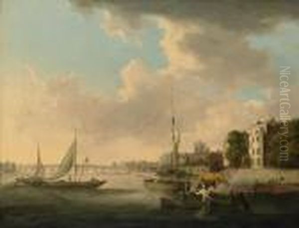 View On The River Thames With Westminster Bridge And Westminsterabbey Beyond Oil Painting by William Anderson