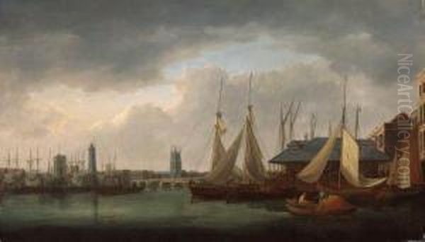 View Of Southwark With Billingsgate Market And London Bridge Oil Painting by William Anderson