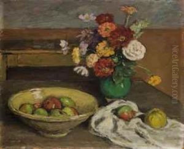 Nature Morte Aux Bouquet Et Pommes Oil Painting by Albert Andre