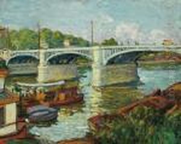 Pont Sur La Seine A Paris Oil Painting by Albert Andre