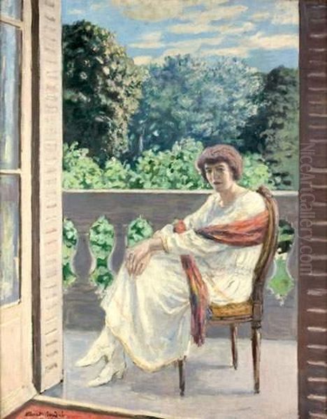 Femme Assise Au Balcon Oil Painting by Albert Andre