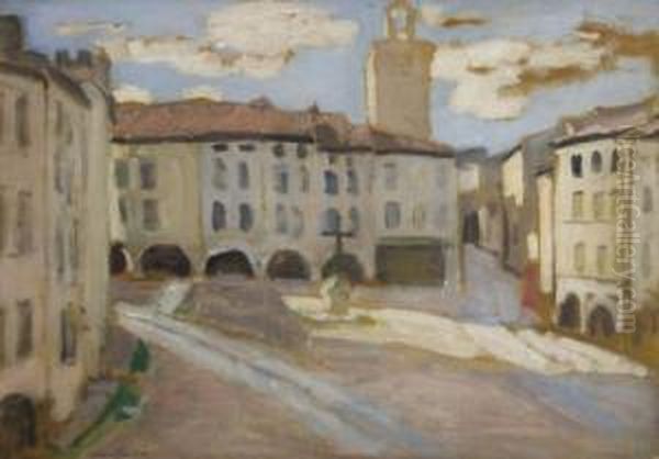 Place De Bagnols-sur-caze Oil Painting by Albert Andre