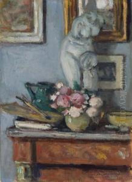 Nature Morte Au Bouquet Et A La Palette (
Recto
); La Ferme (
Verso Oil Painting by Albert Andre